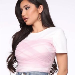 NWT Fashion Nova White and Pink Walking Like A Lick Top: Size Medium